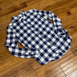 Women’s Blue and White Plaid with a thin Pink Stripe Flannel Shirt